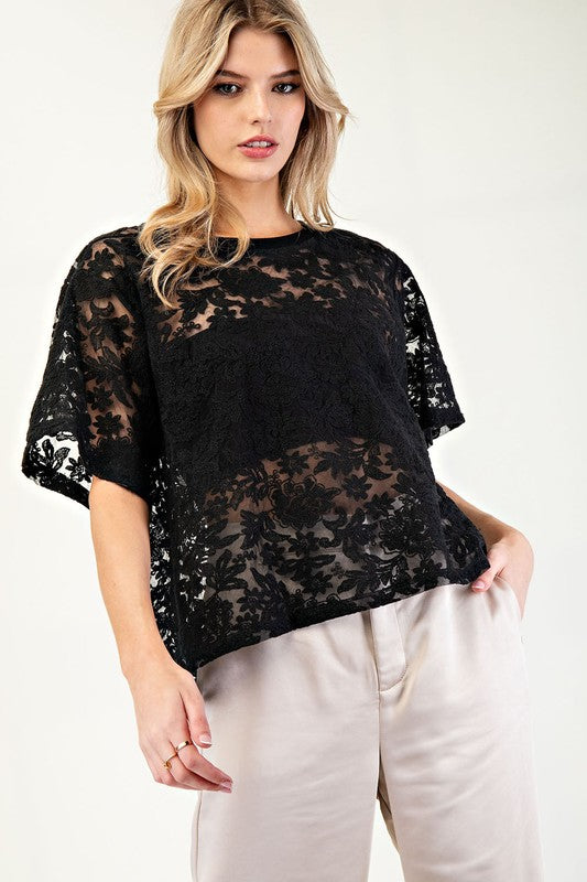 Floral Lace Round Neck Top