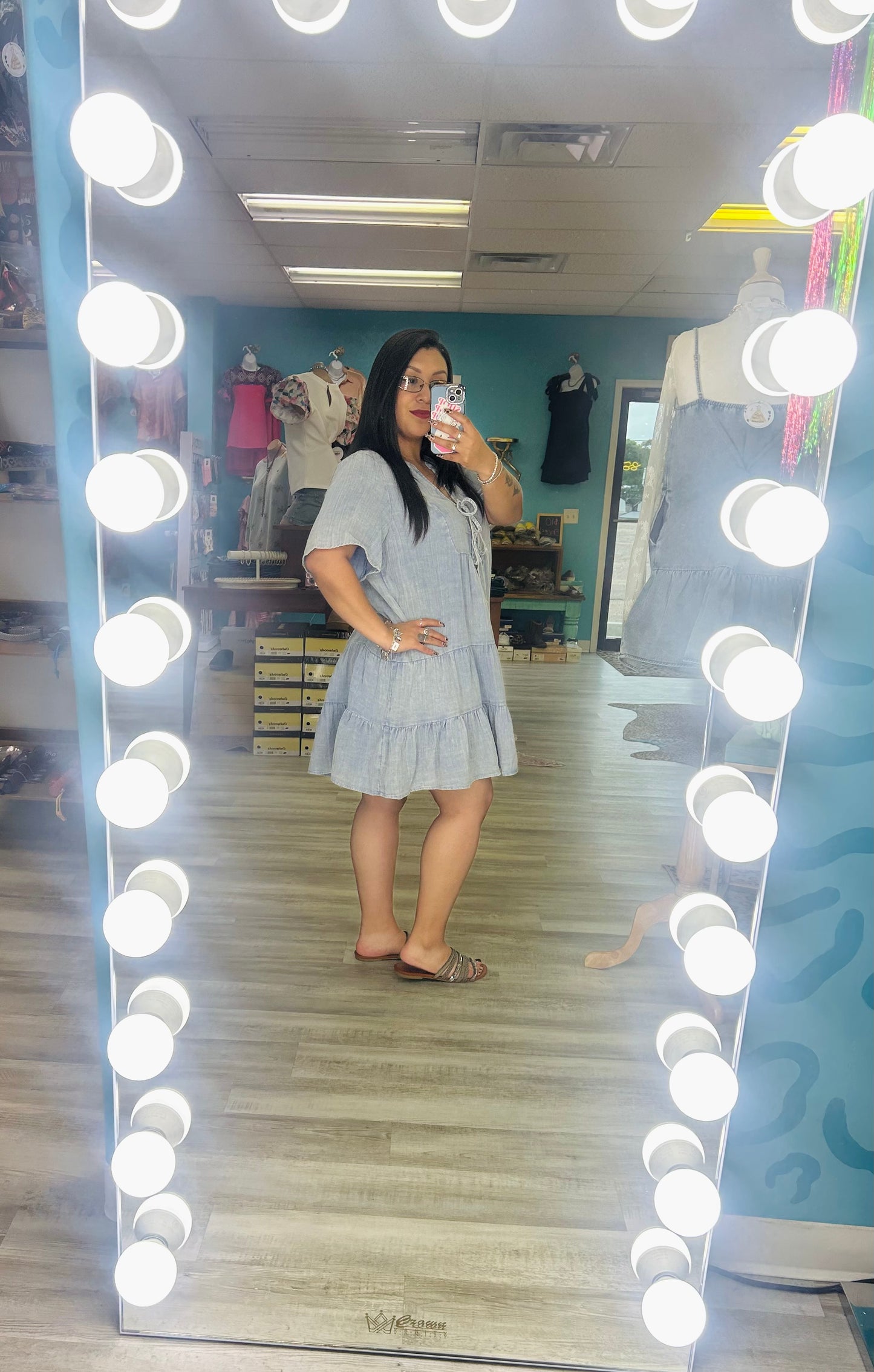Chambray Cotton Gauze Mini Dress