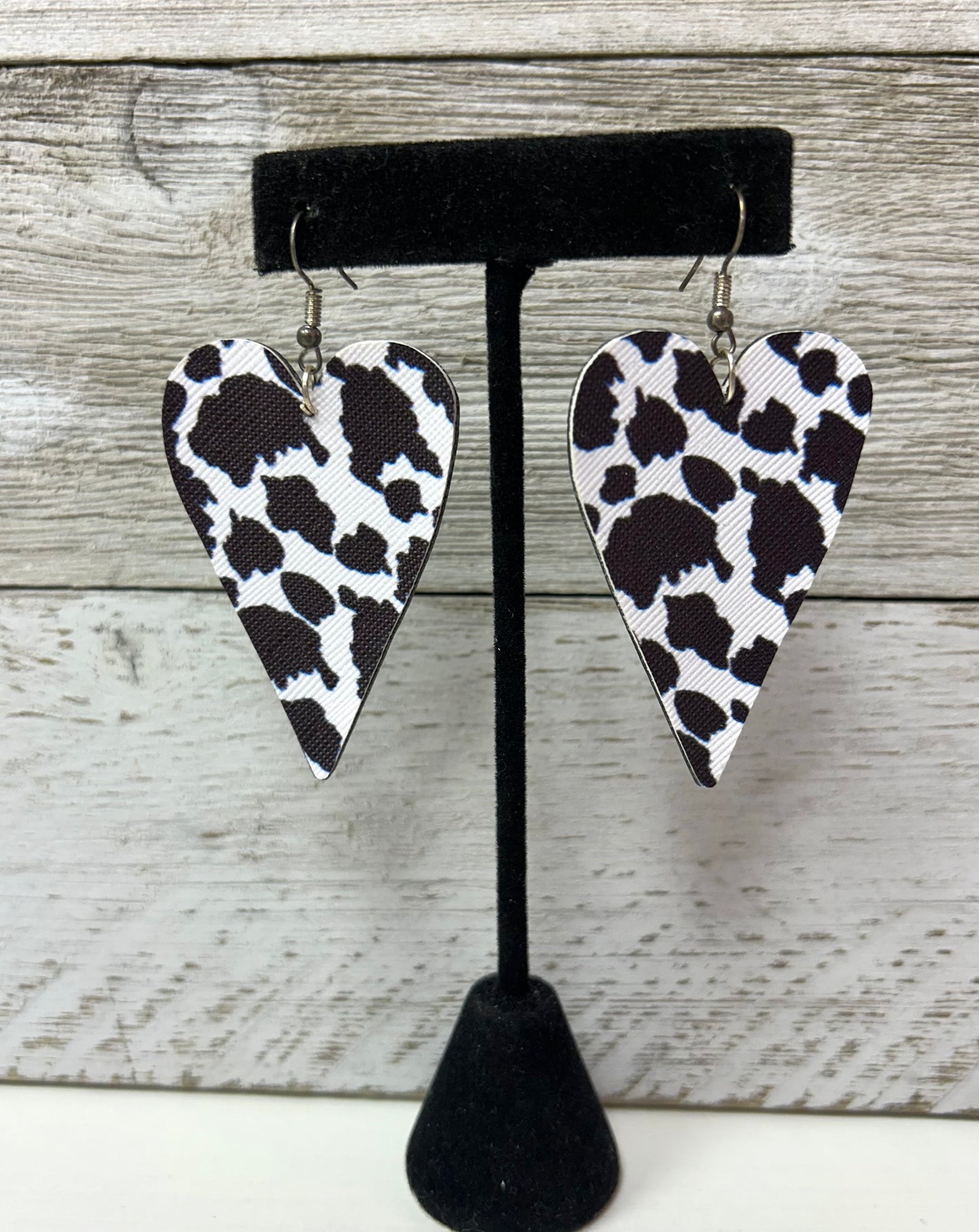 Cow Print Heart Earrings