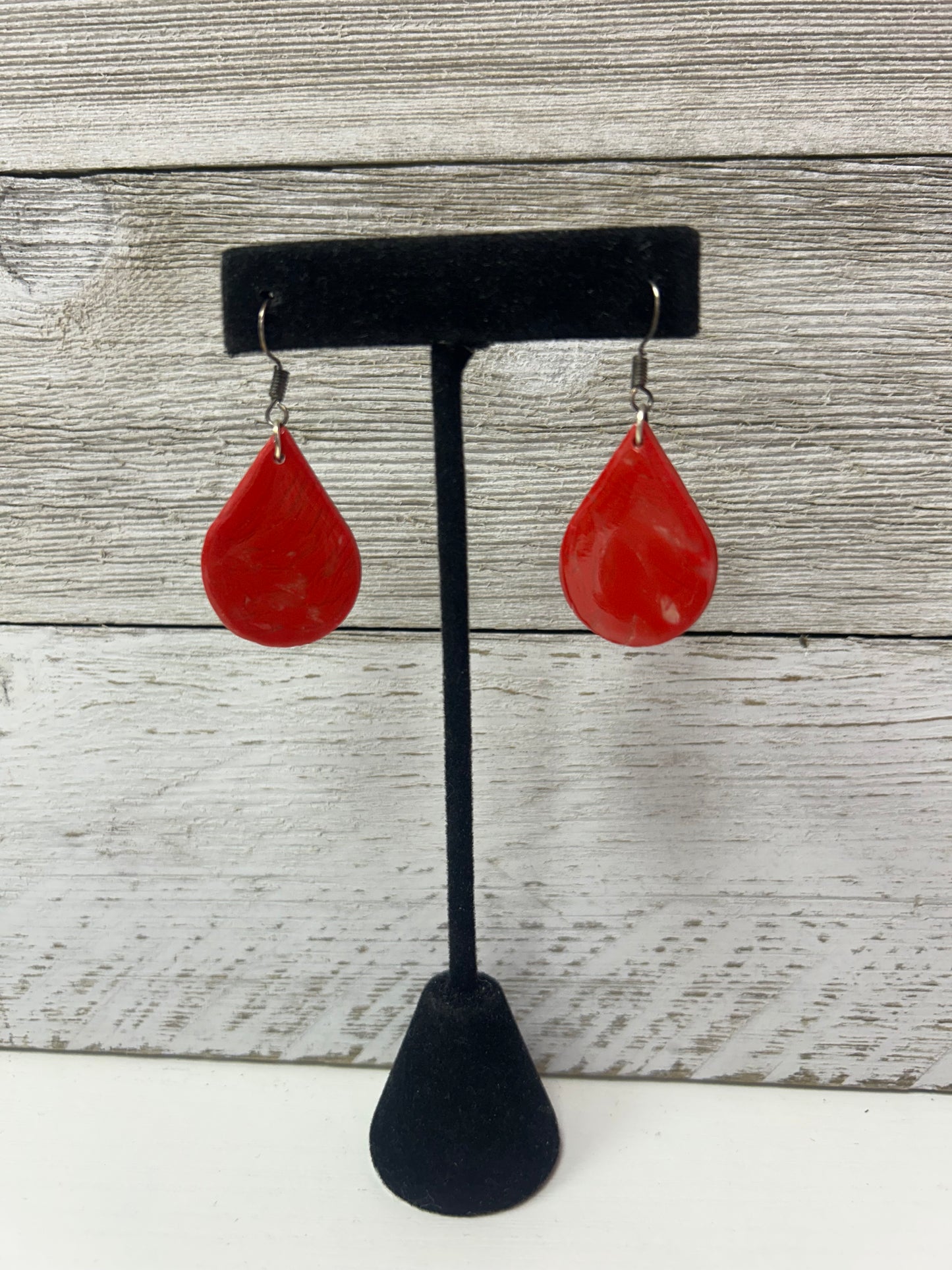 Red Swirl Resin Teardrop Earrings