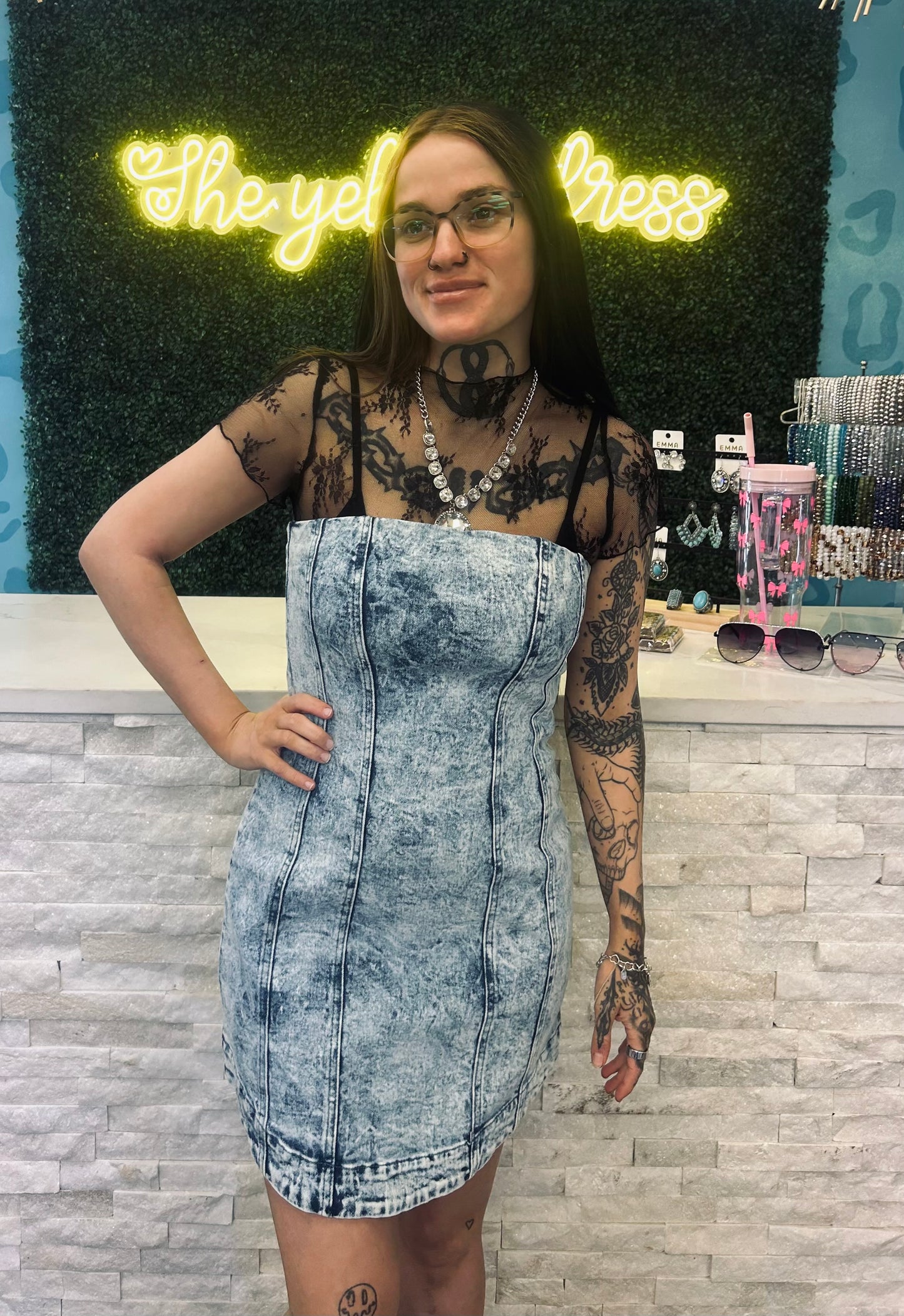 Denim Tube Top Mini Dress