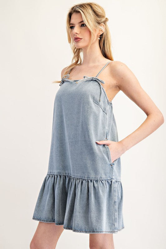 Denim Bow Mini Dress