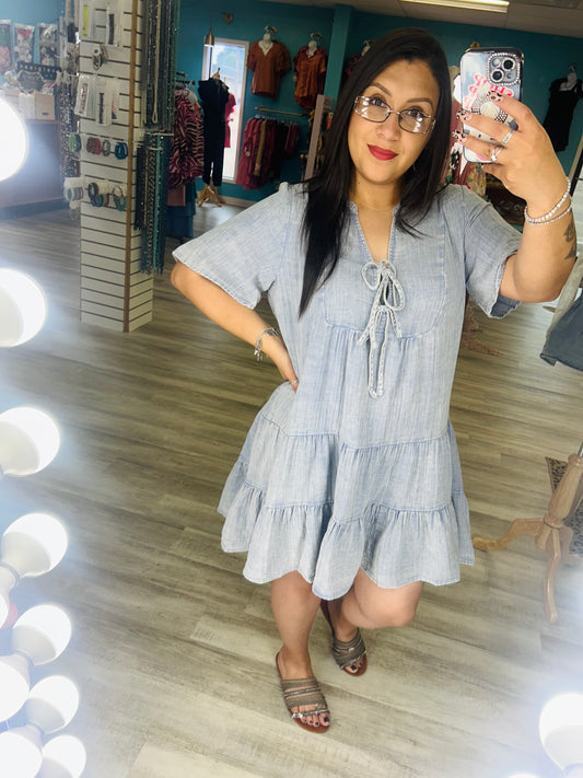 Chambray Cotton Gauze Mini Dress