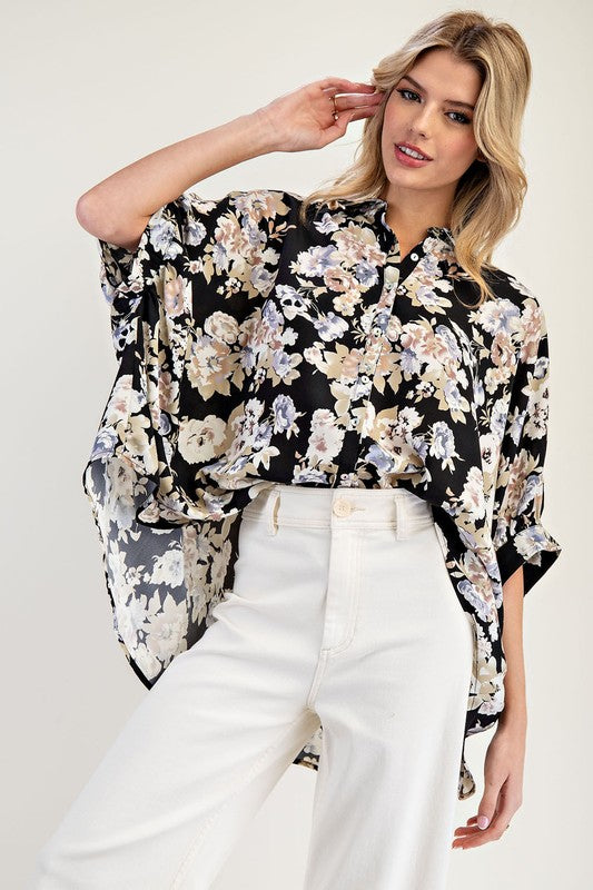 Floral Button Down Loose Top