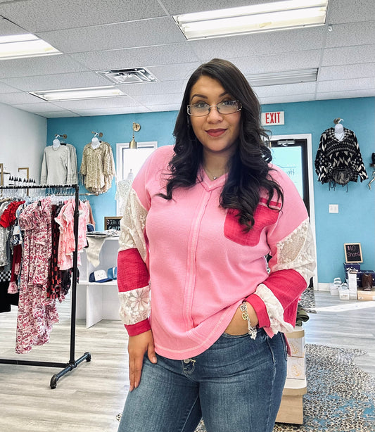 Lace Floral Stitch Knit Blouse