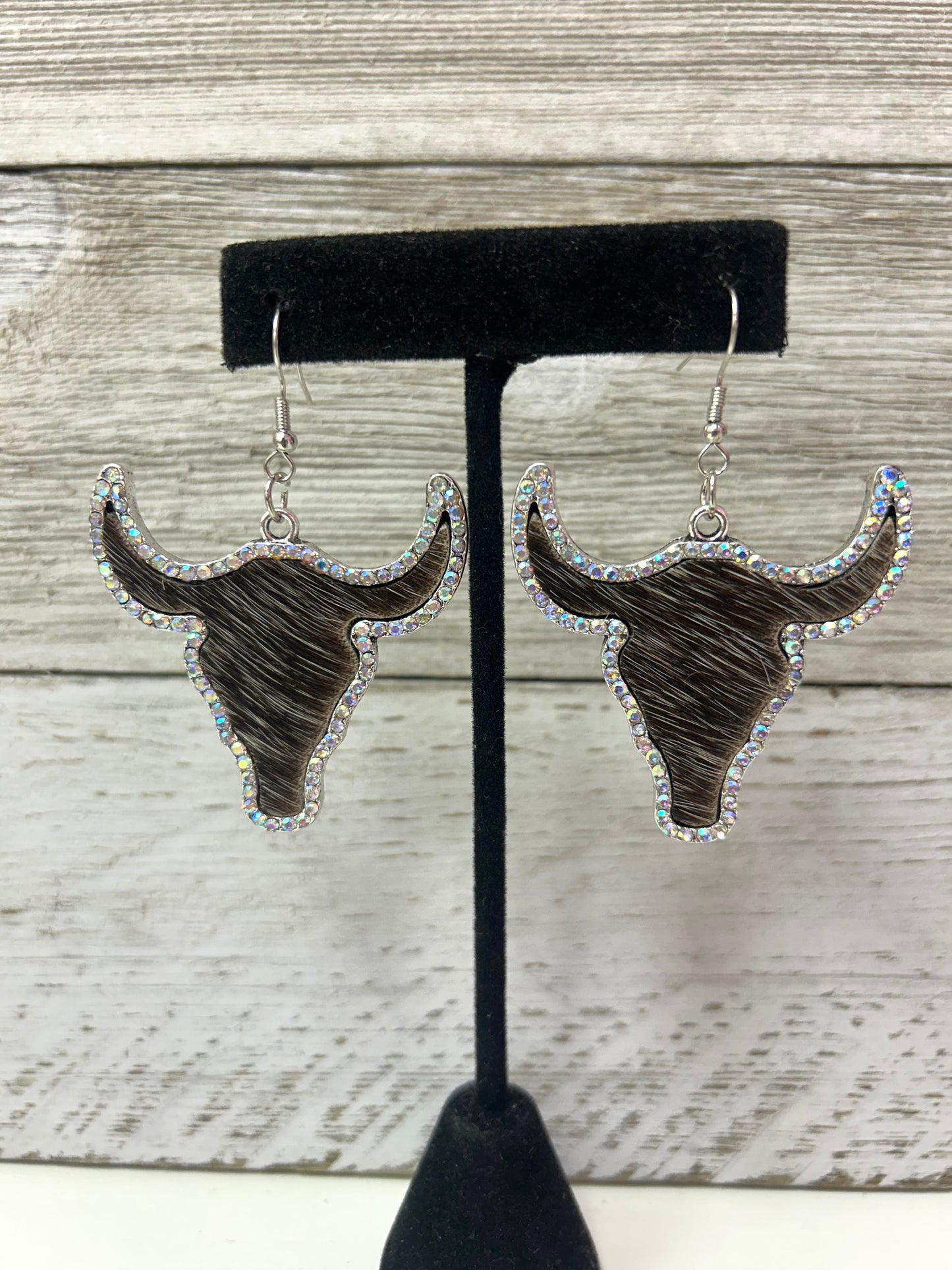 Cowhide Rhinestone Cow head Earrings