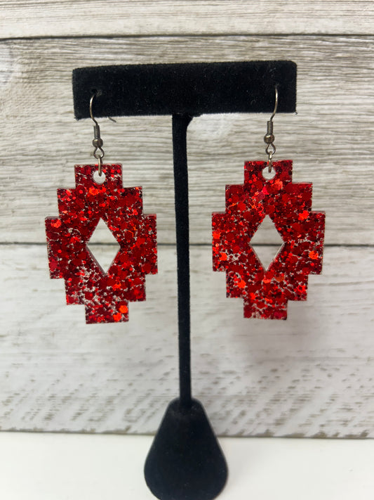Red Aztec Resin Glitter Earrings