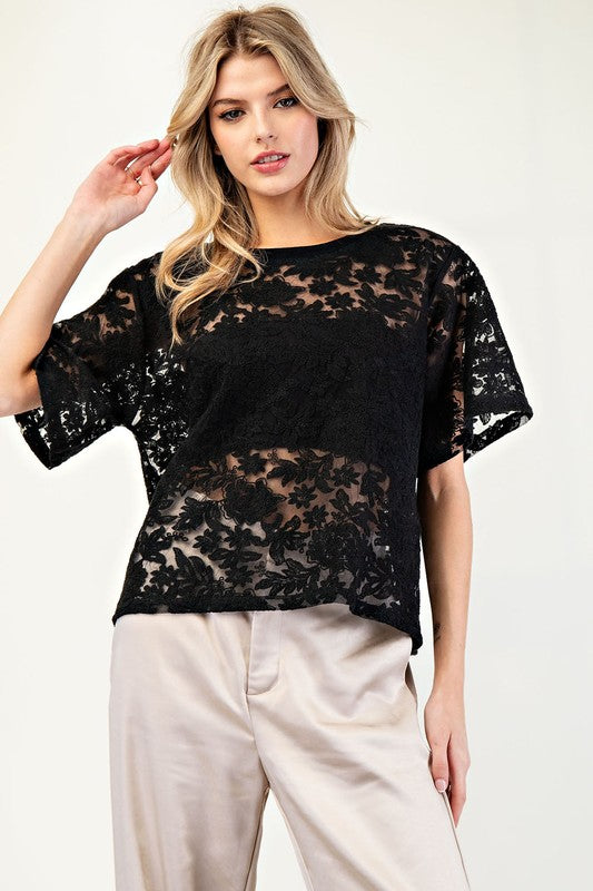 Floral Lace Round Neck Top