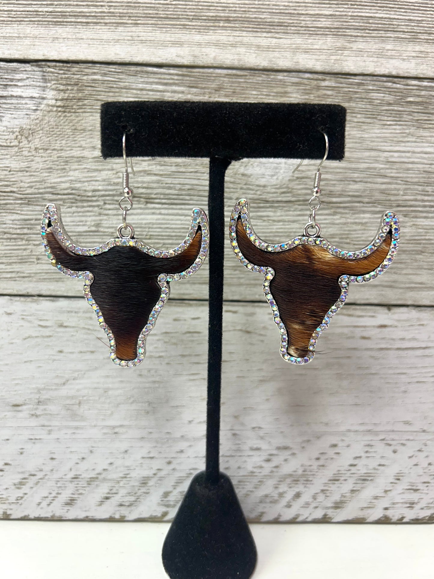 Cowhide Rhinestone Cow head Earrings