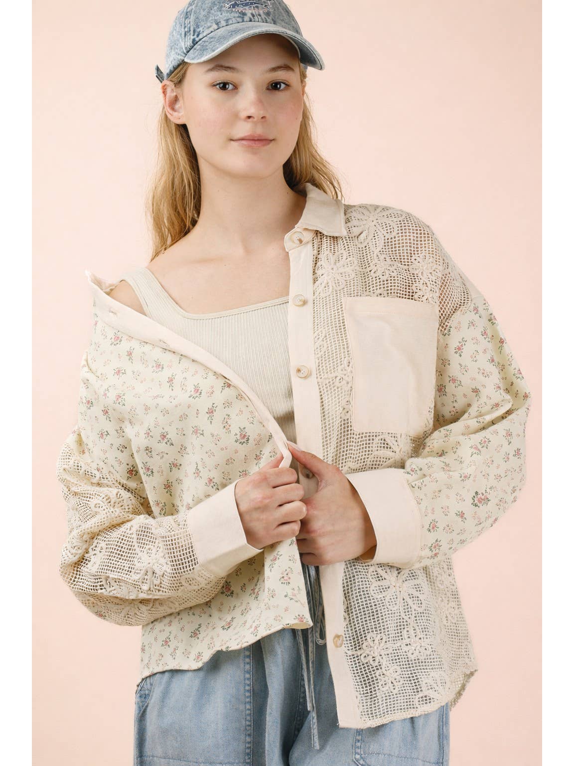 Vintage Floral Lace Patchwork Shirt