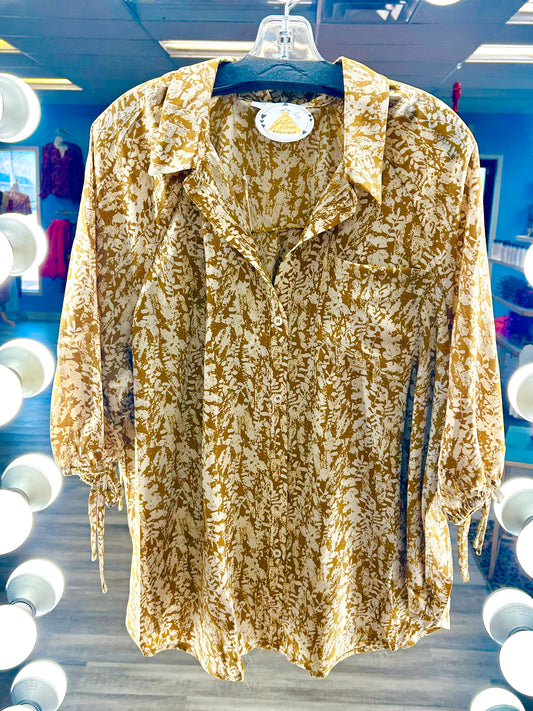Botanical Print Oversized Button Top
