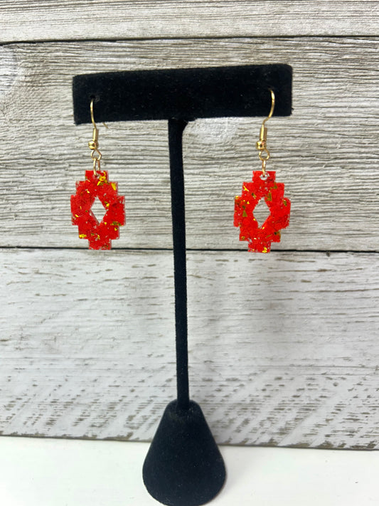 Small Red Aztec Resin Glitter Earrings