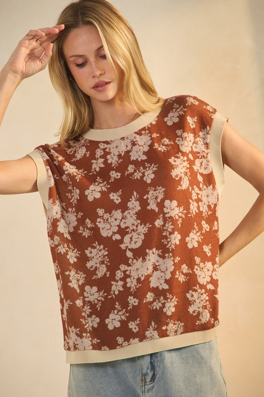 Floral Printed Jacquard Knit Top