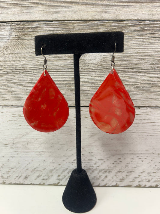 Red Swirl Resin Teardrop Earrings