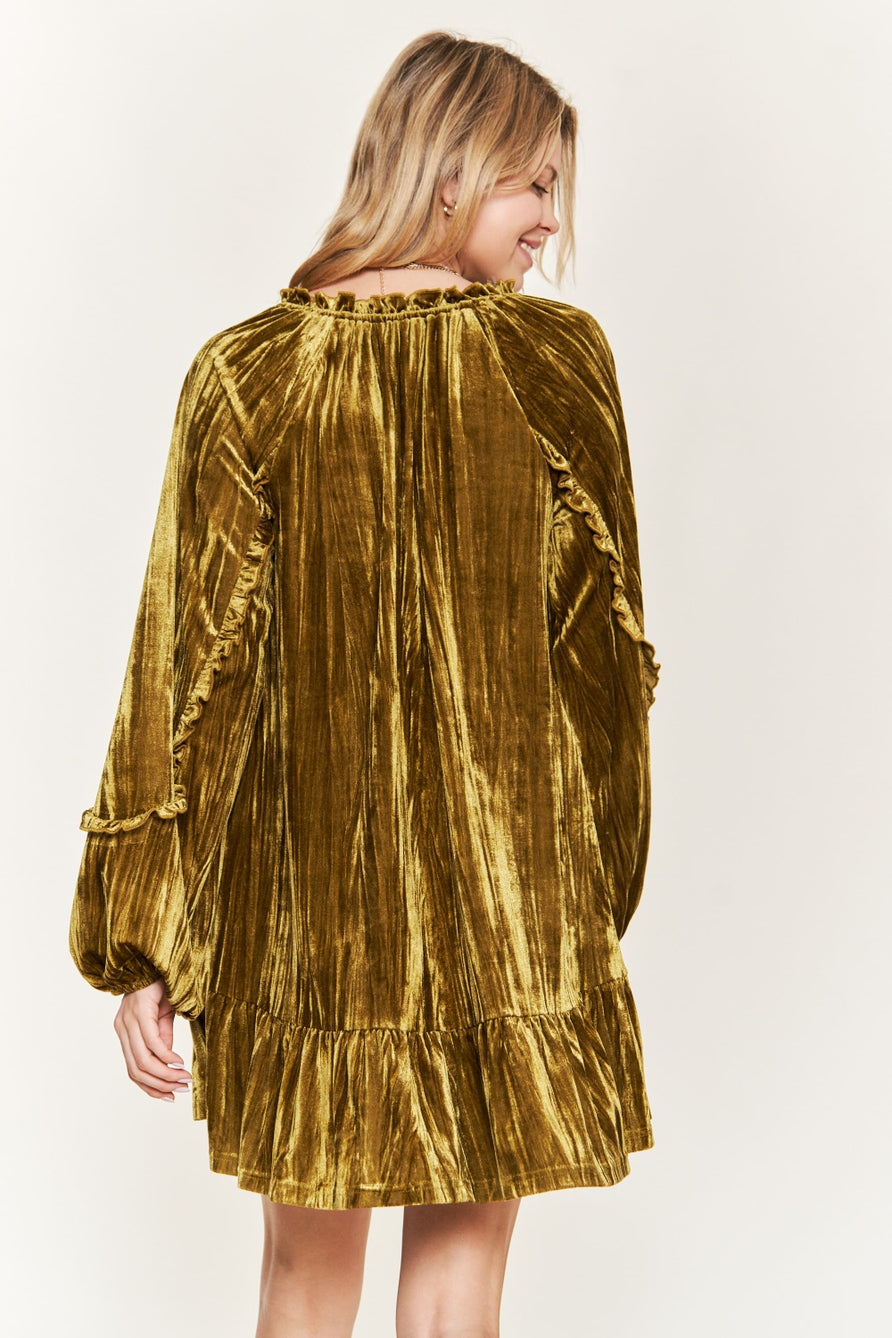Olive Crushed Velvet Mini Dress
