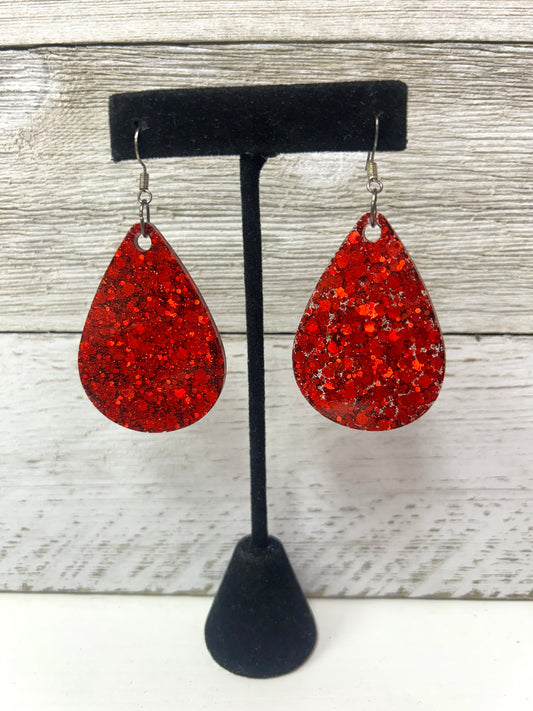 Large Glitter Red Teardrop Earrings