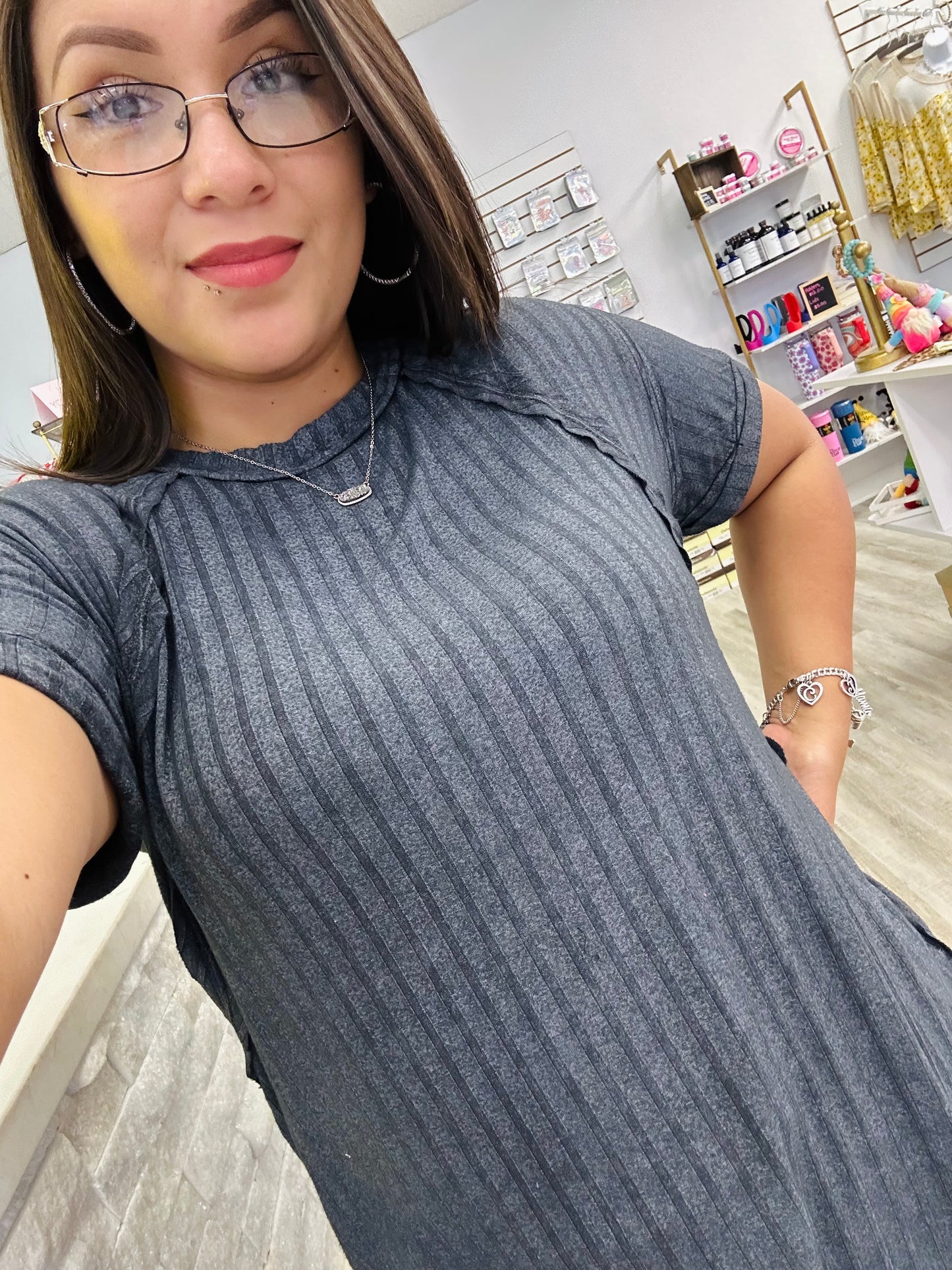 Acid Washed Ribbed Boat Neck Top