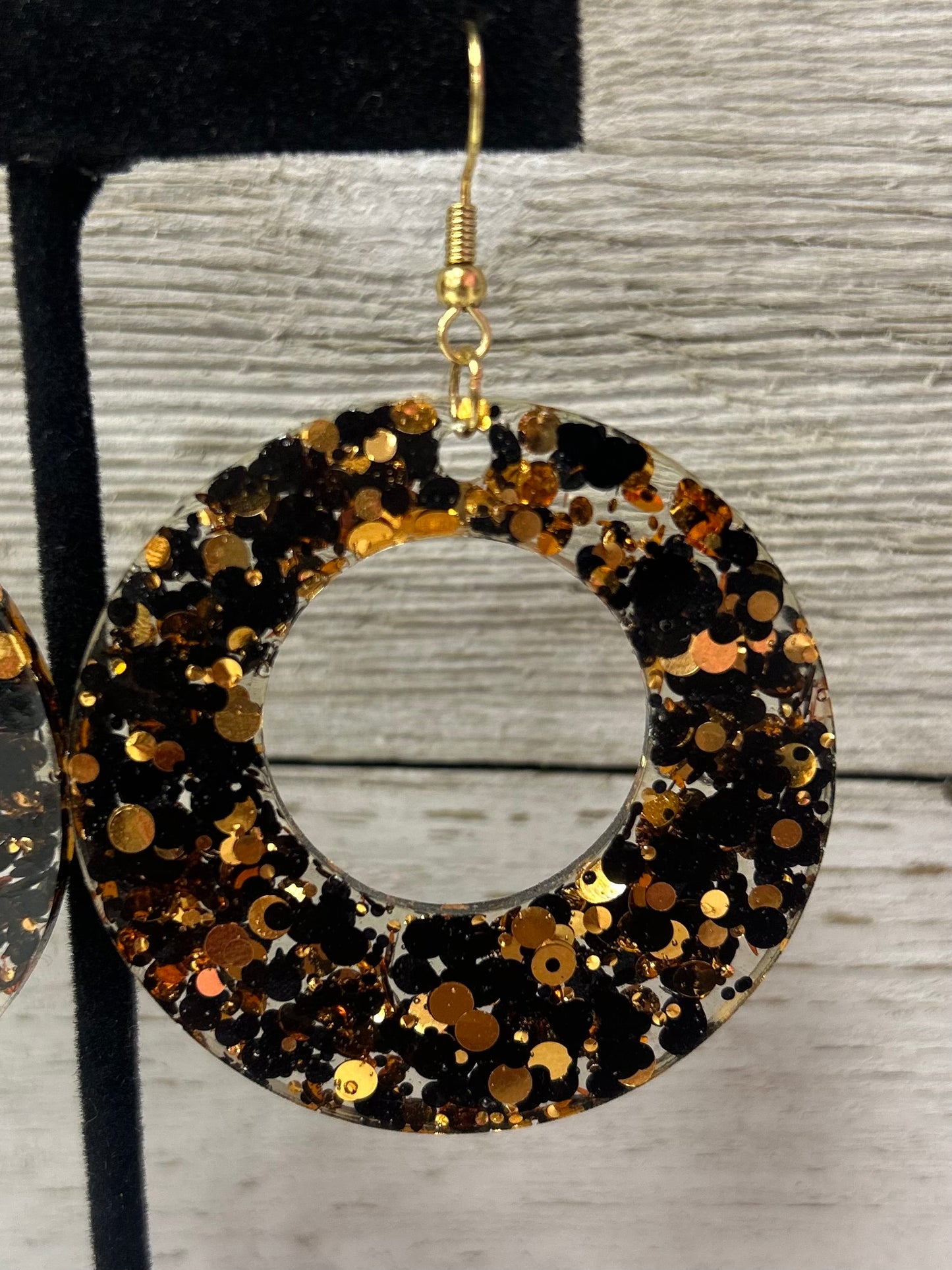 Black/Gold Large Glitter Earrings