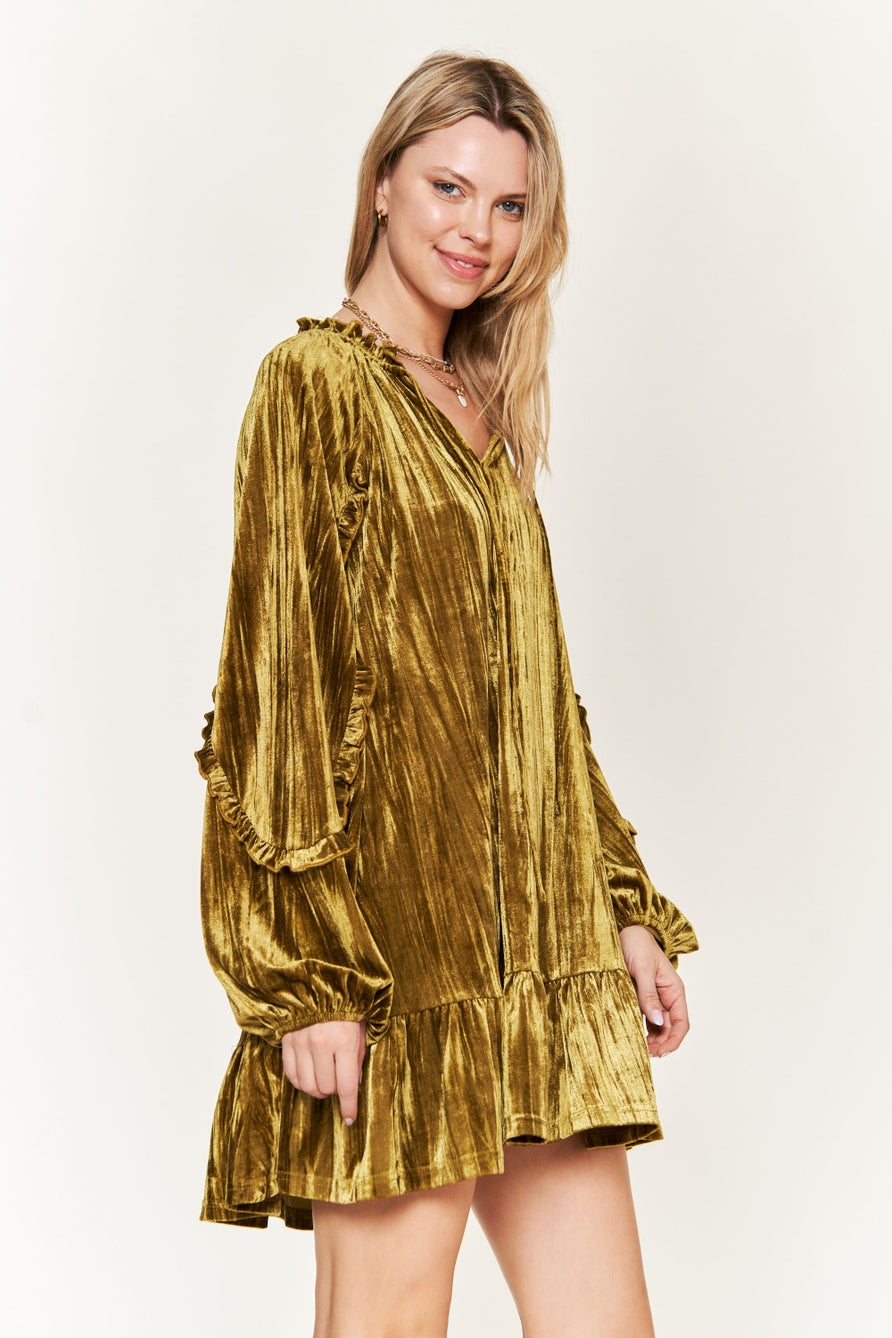 Olive Crushed Velvet Mini Dress