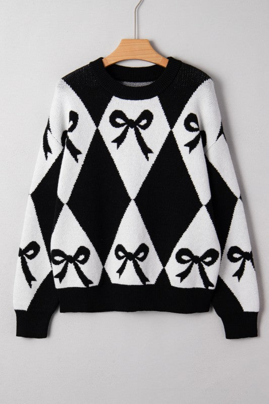 Bow Print Knit Loose Sweater