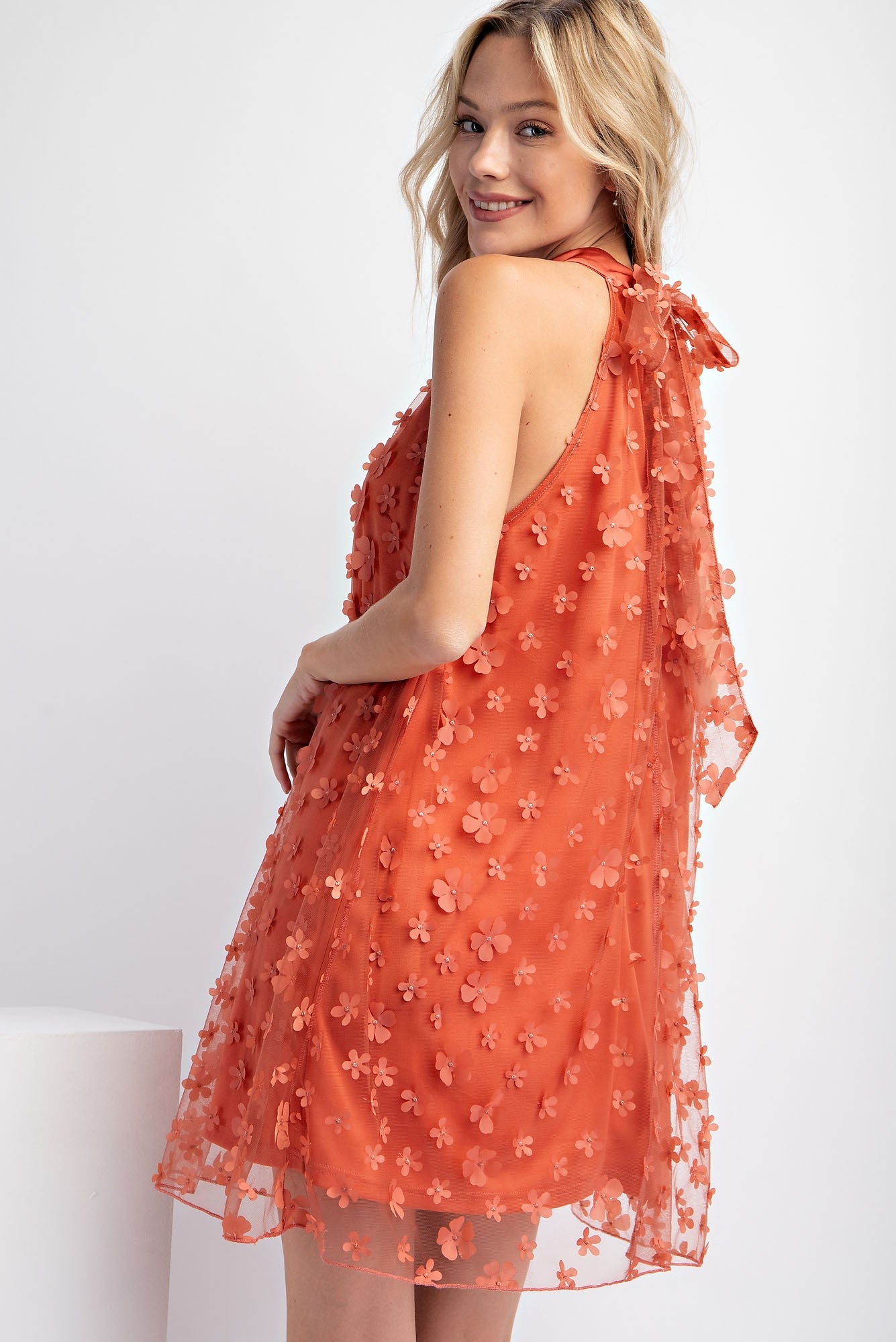 3D Floral Halter Dress