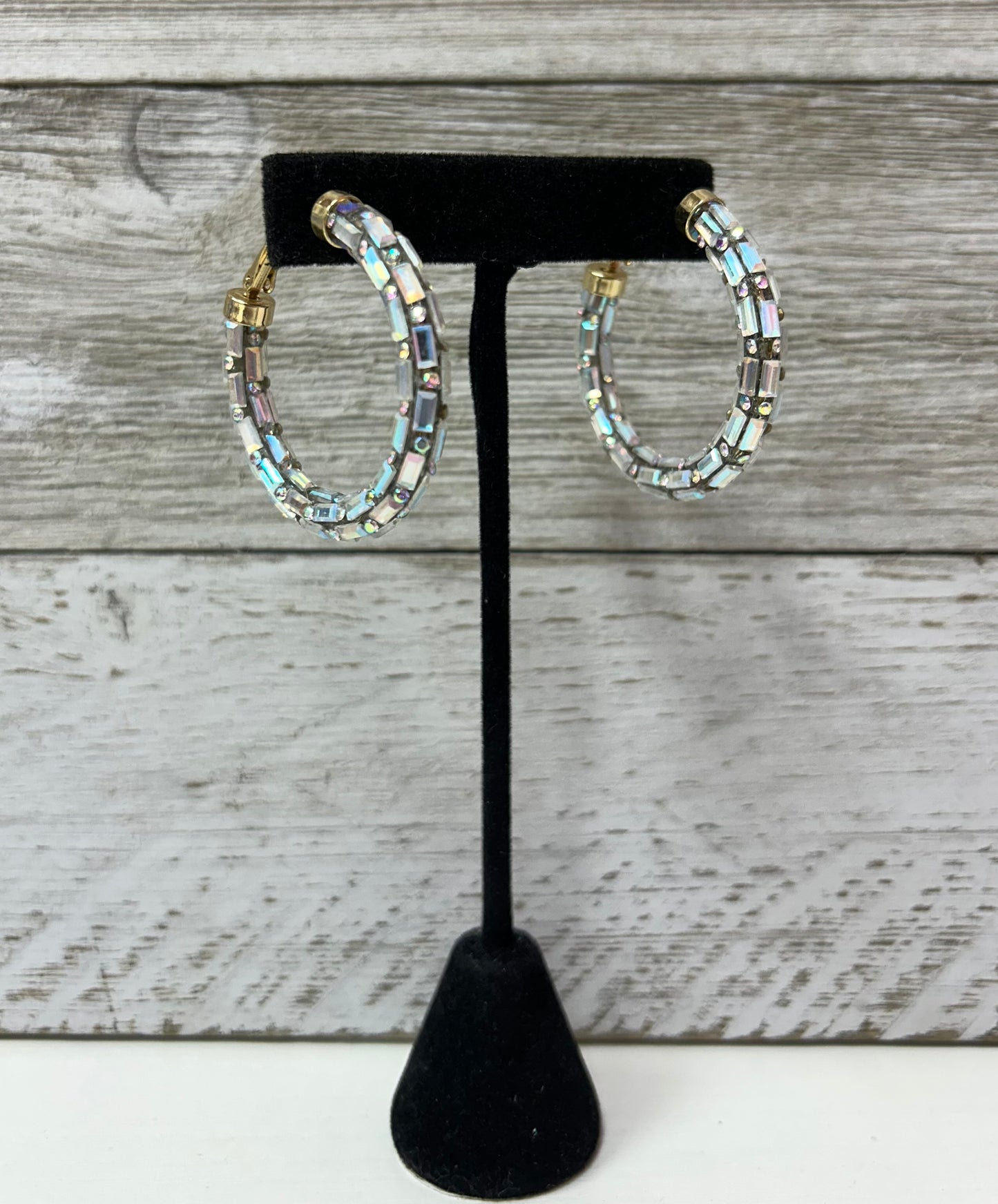 Beveled Glass Hoop Earrings