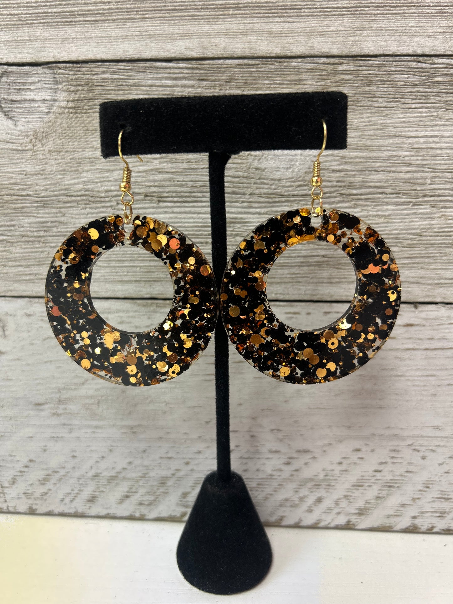 Black/Gold Large Glitter Earrings