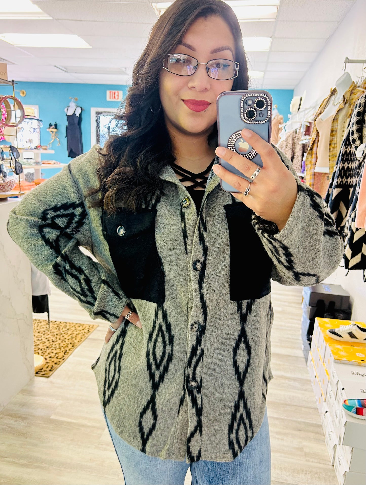 Aztec Contrast Loose Shacket