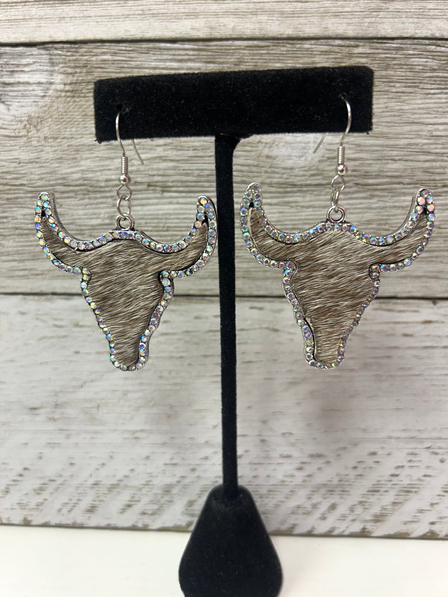 Cowhide Rhinestone Cow head Earrings