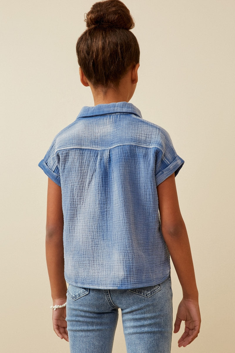 Girls Washed Collar Dolman Top