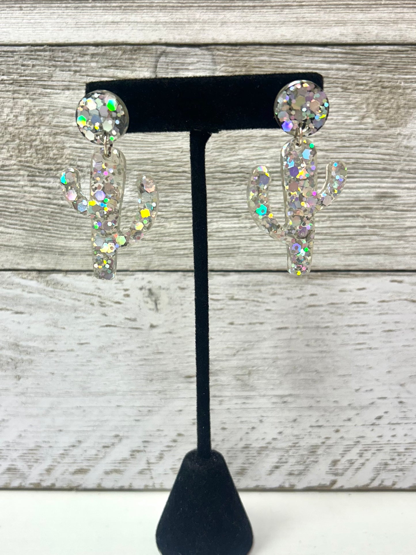 Cactus Sparkle Resin Earrings