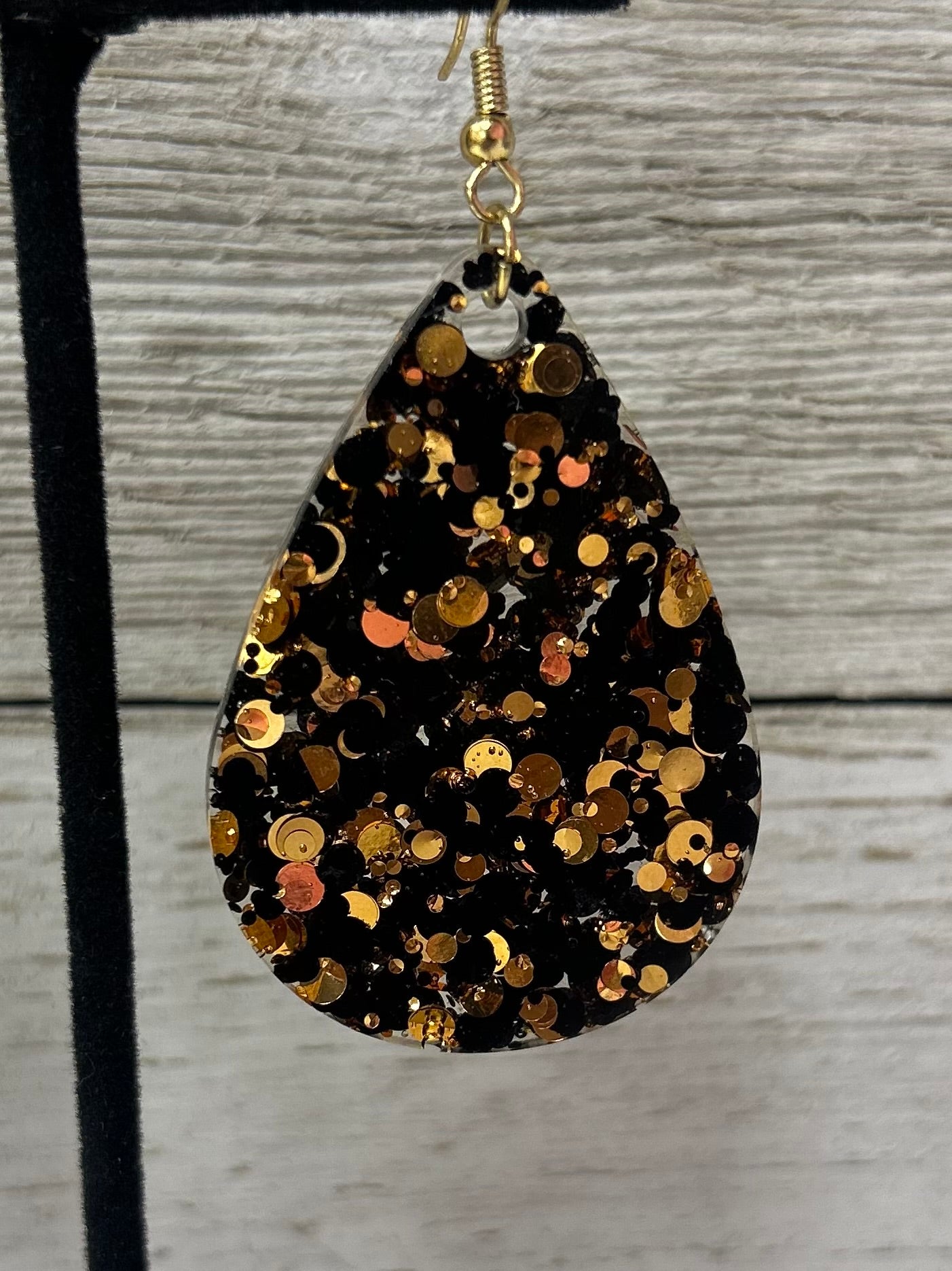 Black/Gold Large Glitter Earrings