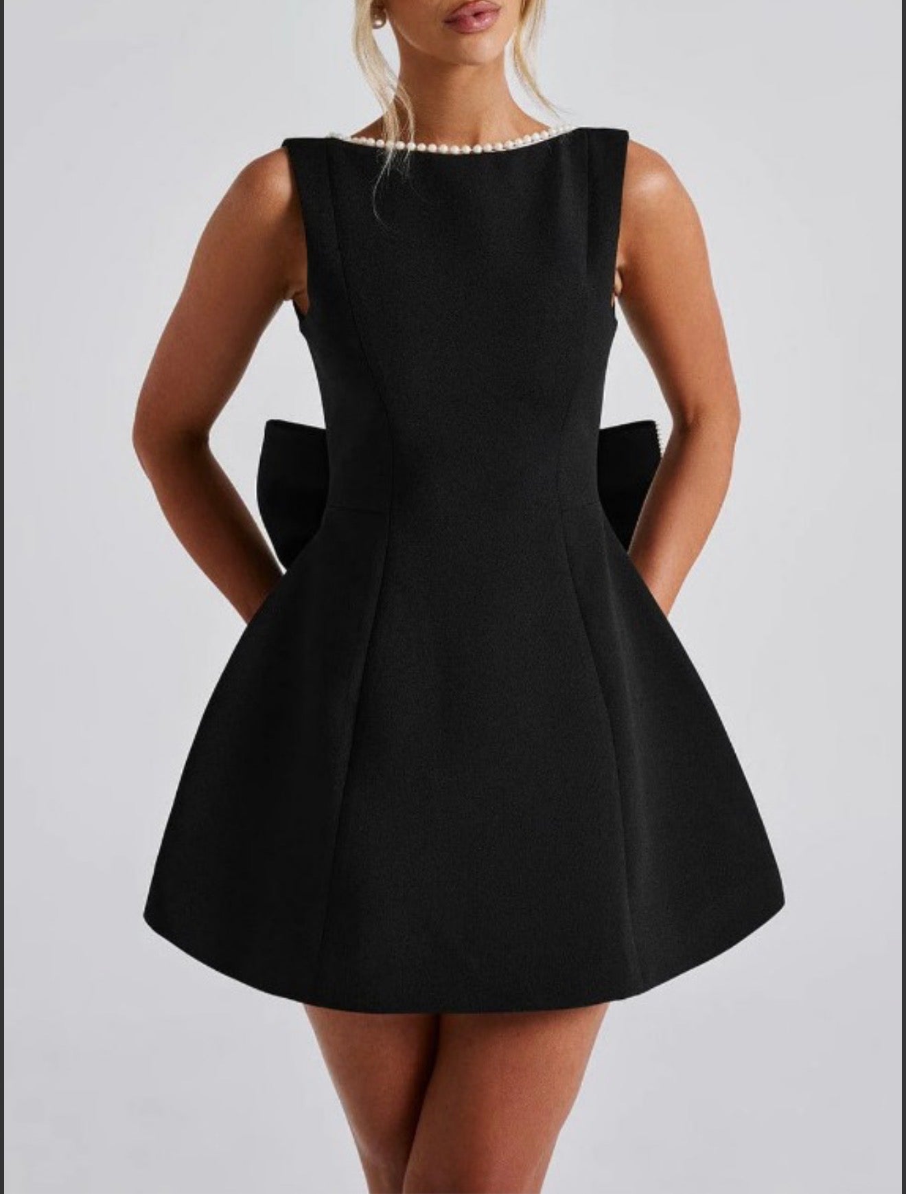 Bow-Back Mini Pearl Party Dress