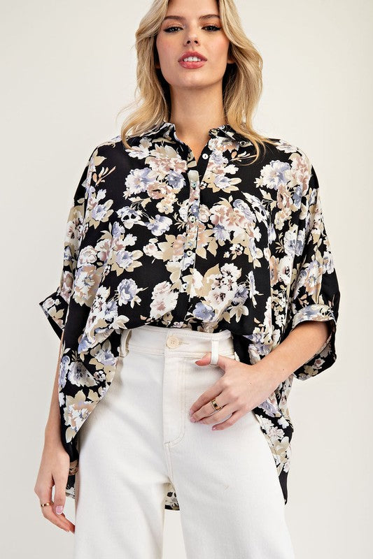 Floral Button Down Loose Top