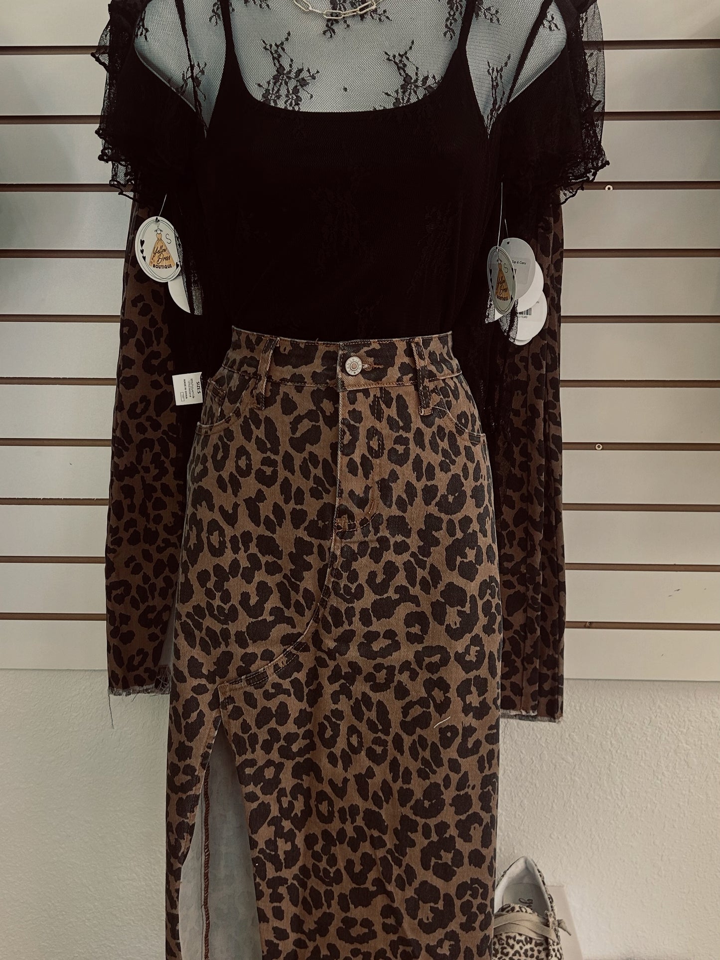 Wild Side Leopard Denim Midi Skirt