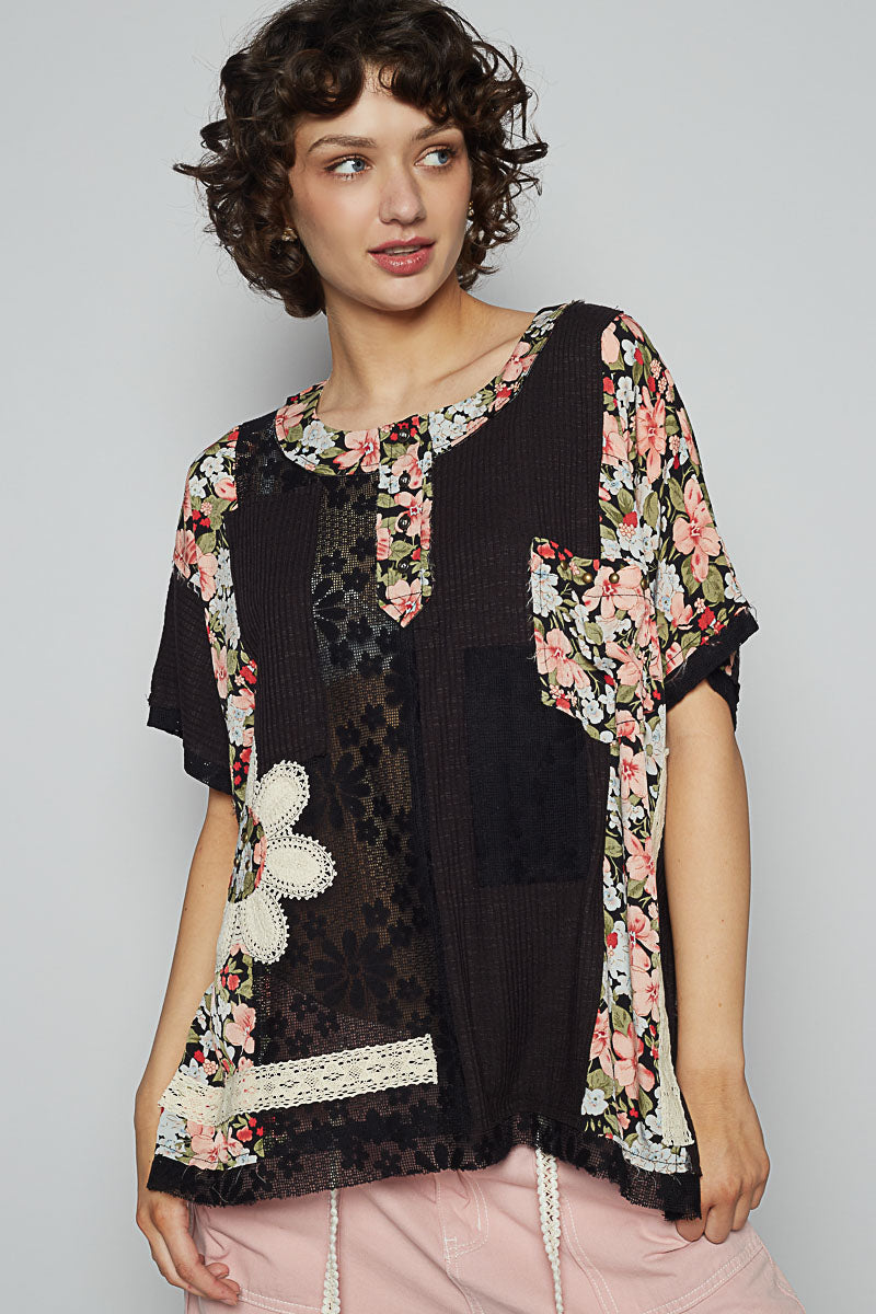 Floral Knit Rib Top