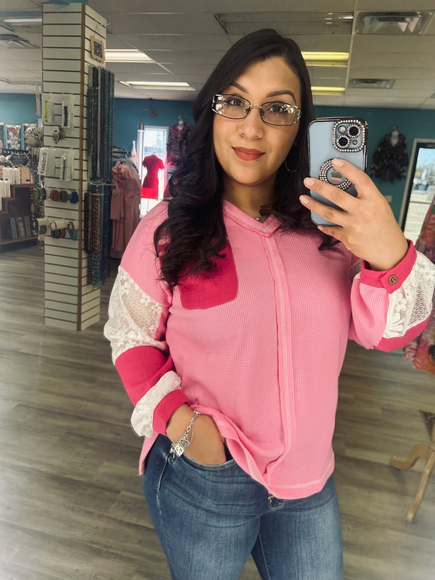 Lace Floral Stitch Knit Blouse