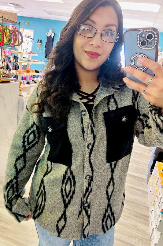 Aztec Contrast Loose Shacket