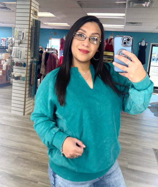 Turquoise V neck Sweatshirt