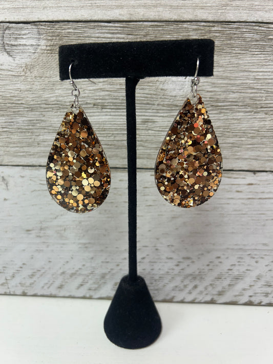 Large Glitter Brown Teardrop Earrings