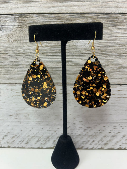 Black/Gold Large Glitter Earrings