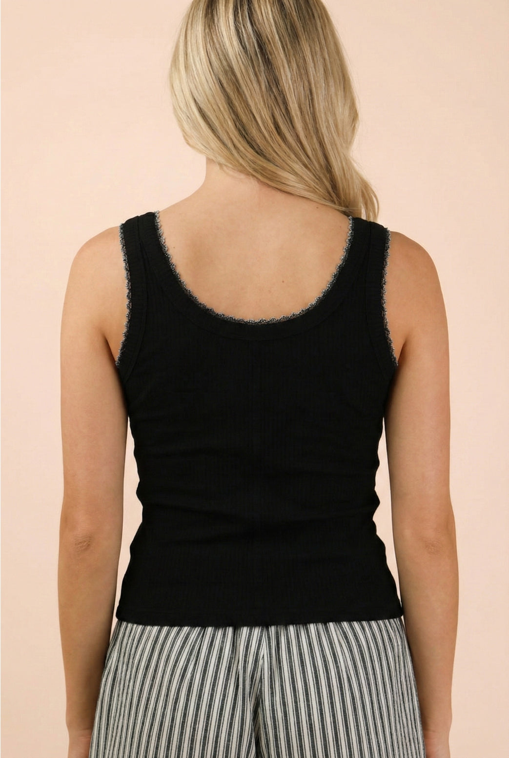 Mineral Washed Knit Tank W Lace