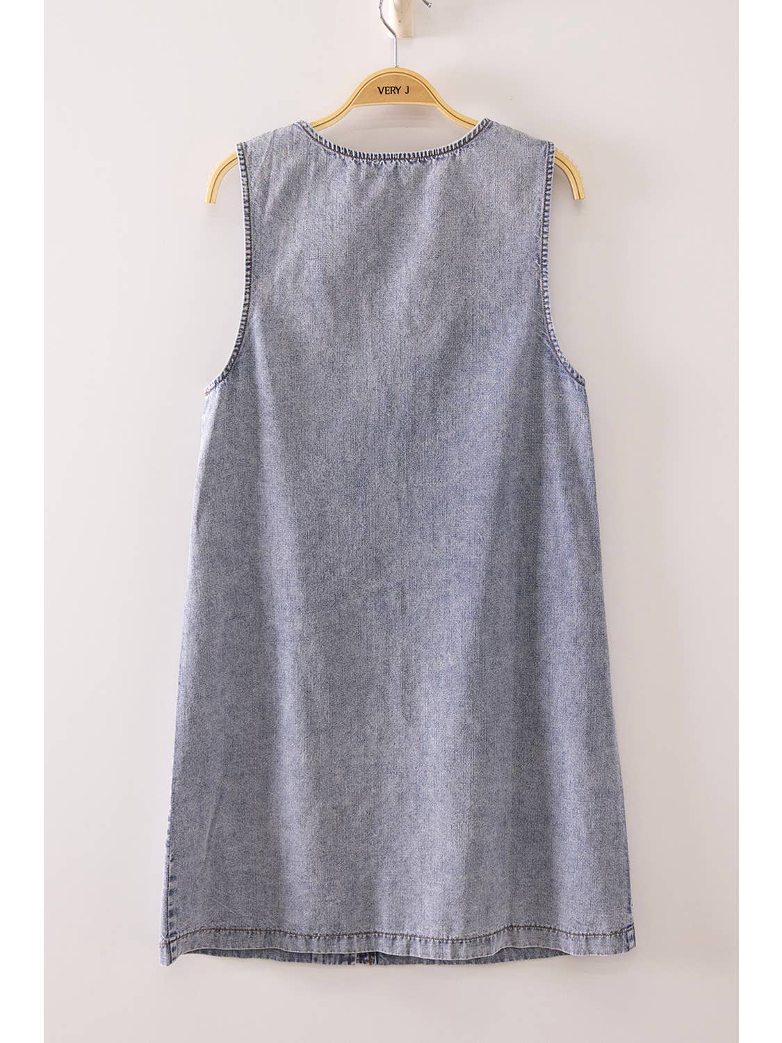 Scallop Button Washed Denim Mini Dress