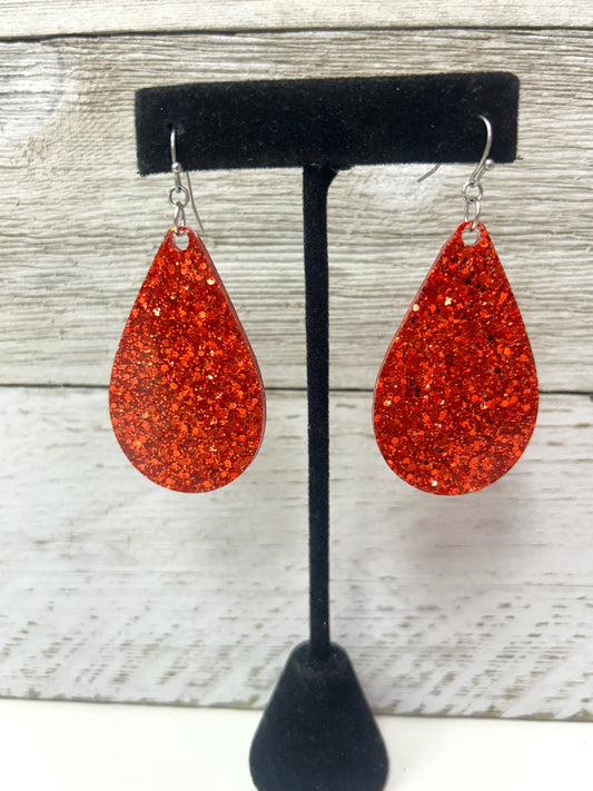 Fine Glitter Red Teardrop Earrings