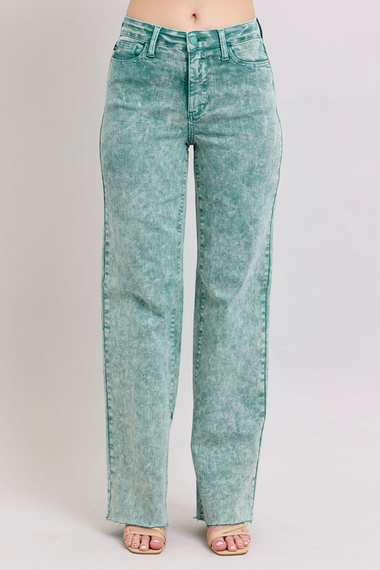 HW Sea Green Raw Hem Dad Jean
