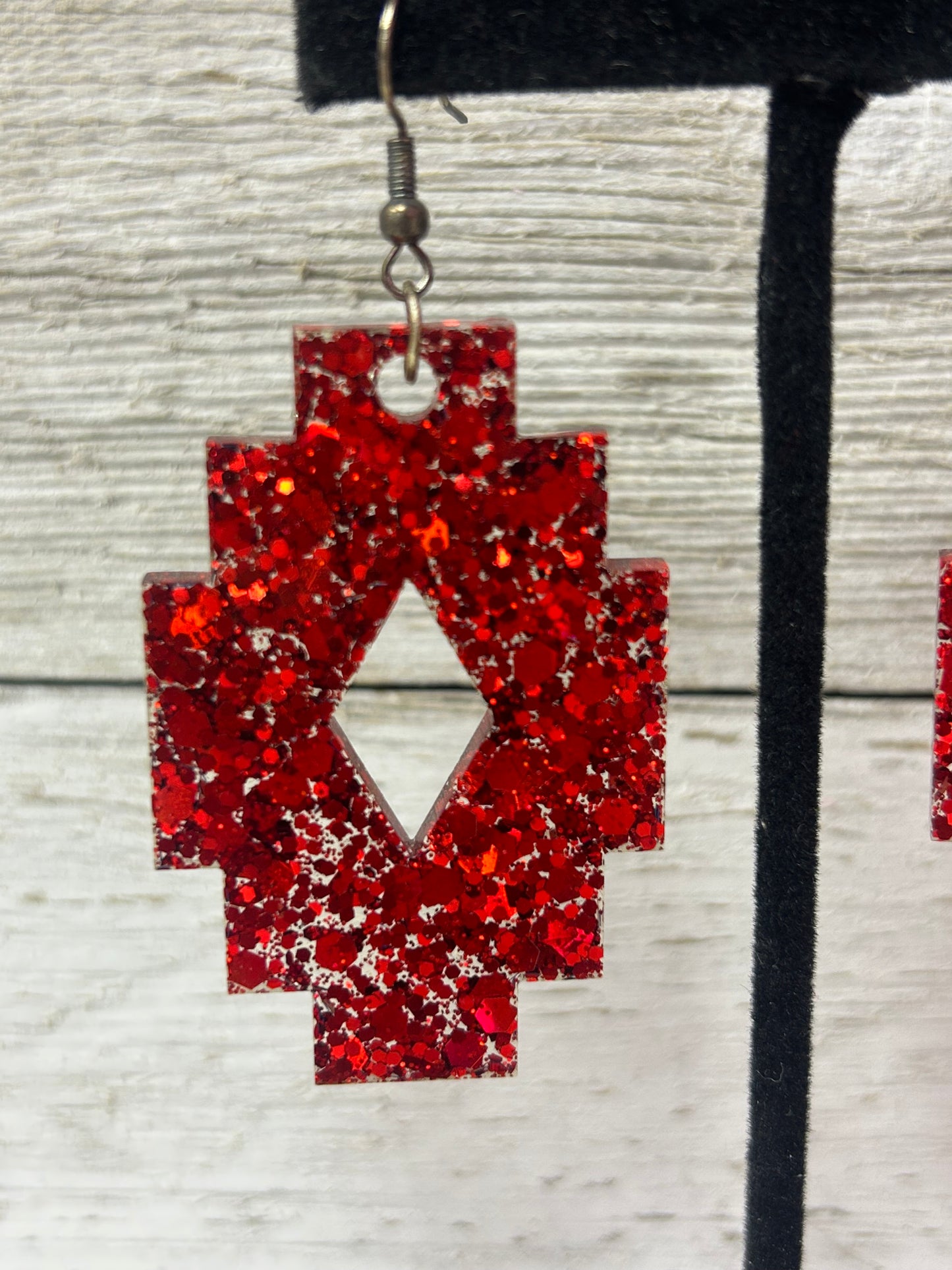 Red Aztec Resin Glitter Earrings