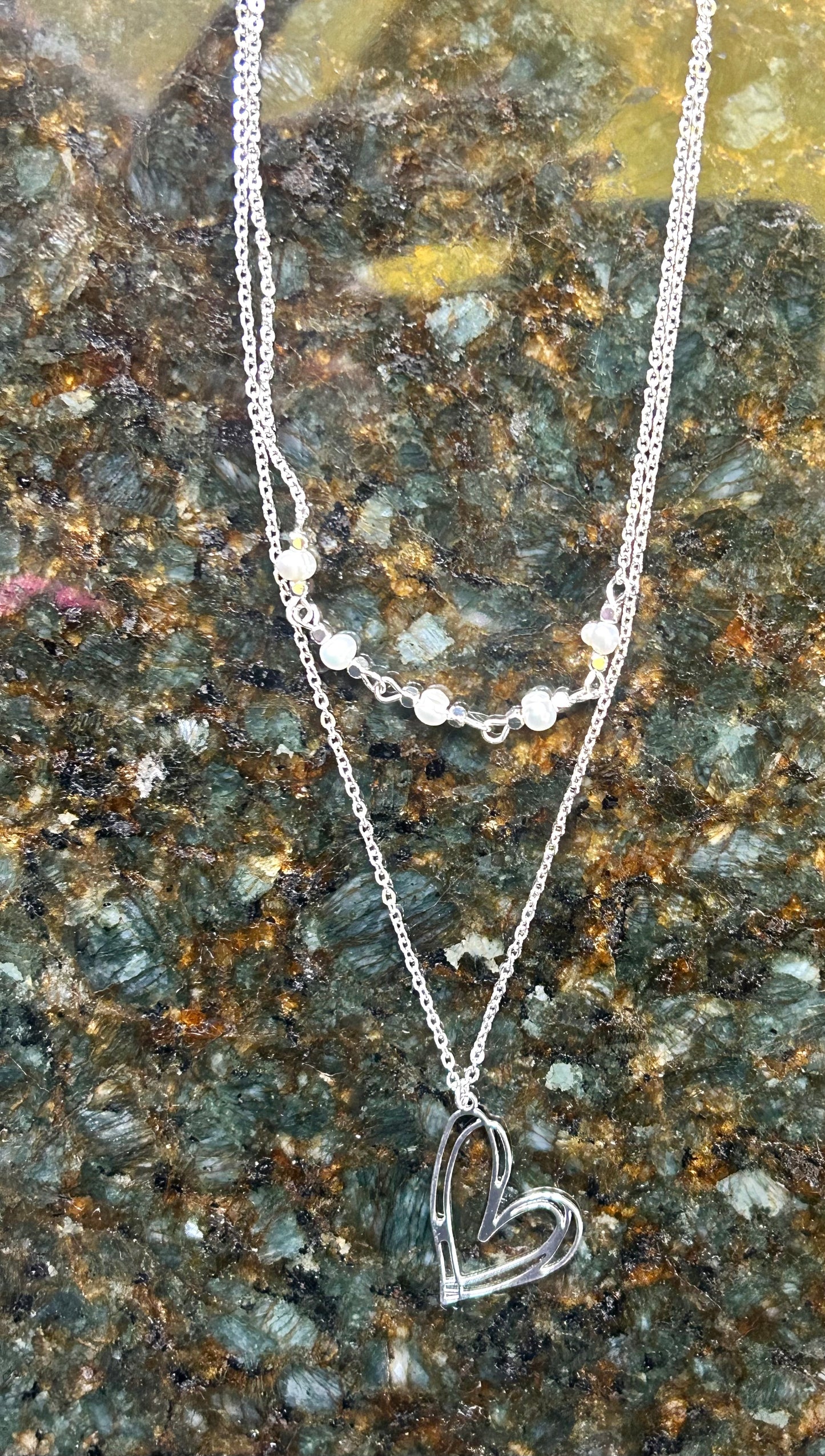 Pearl Heart Pendant Layered Necklace