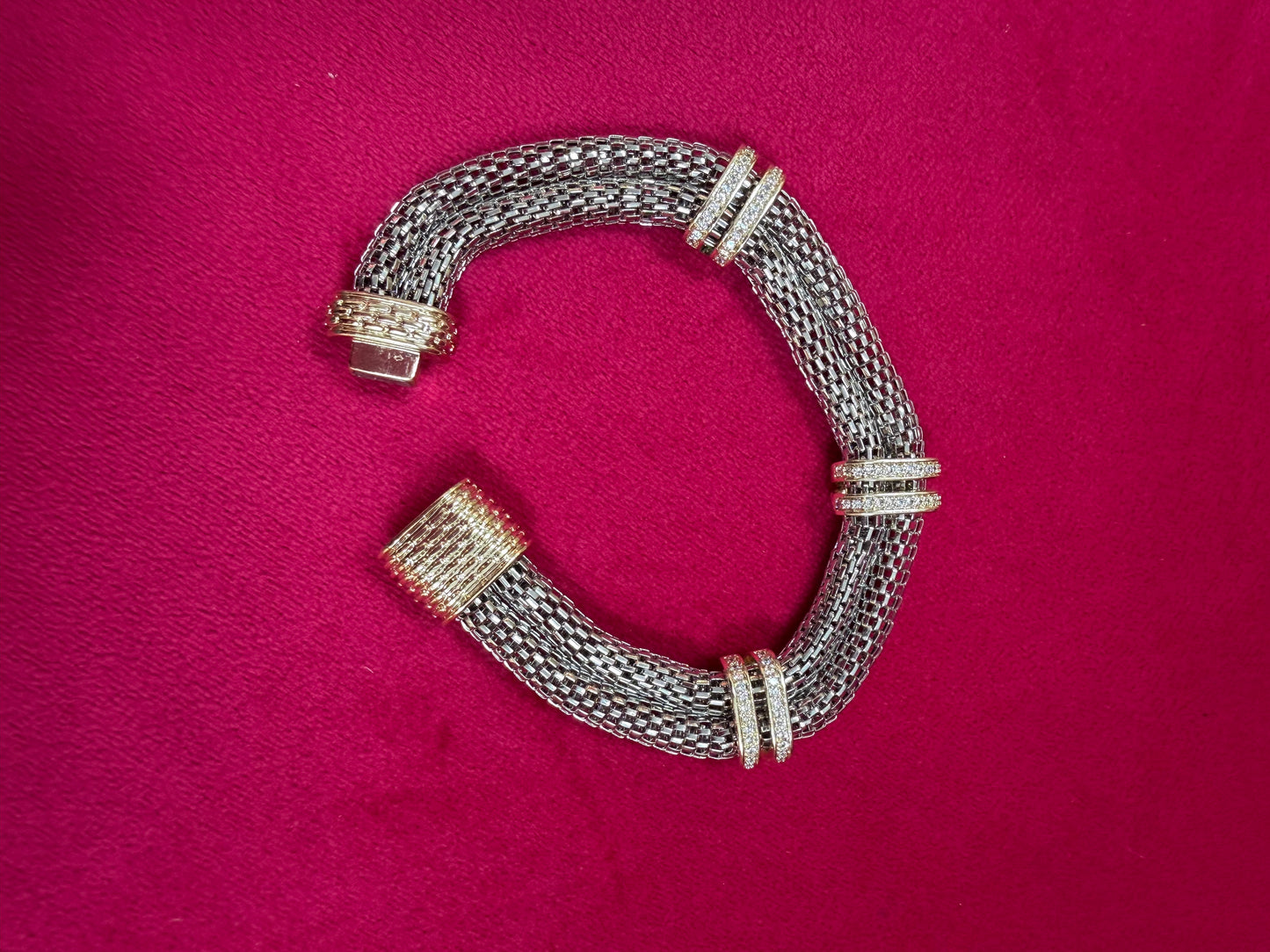 Silver Mesh Bracelet W Gold Bands
