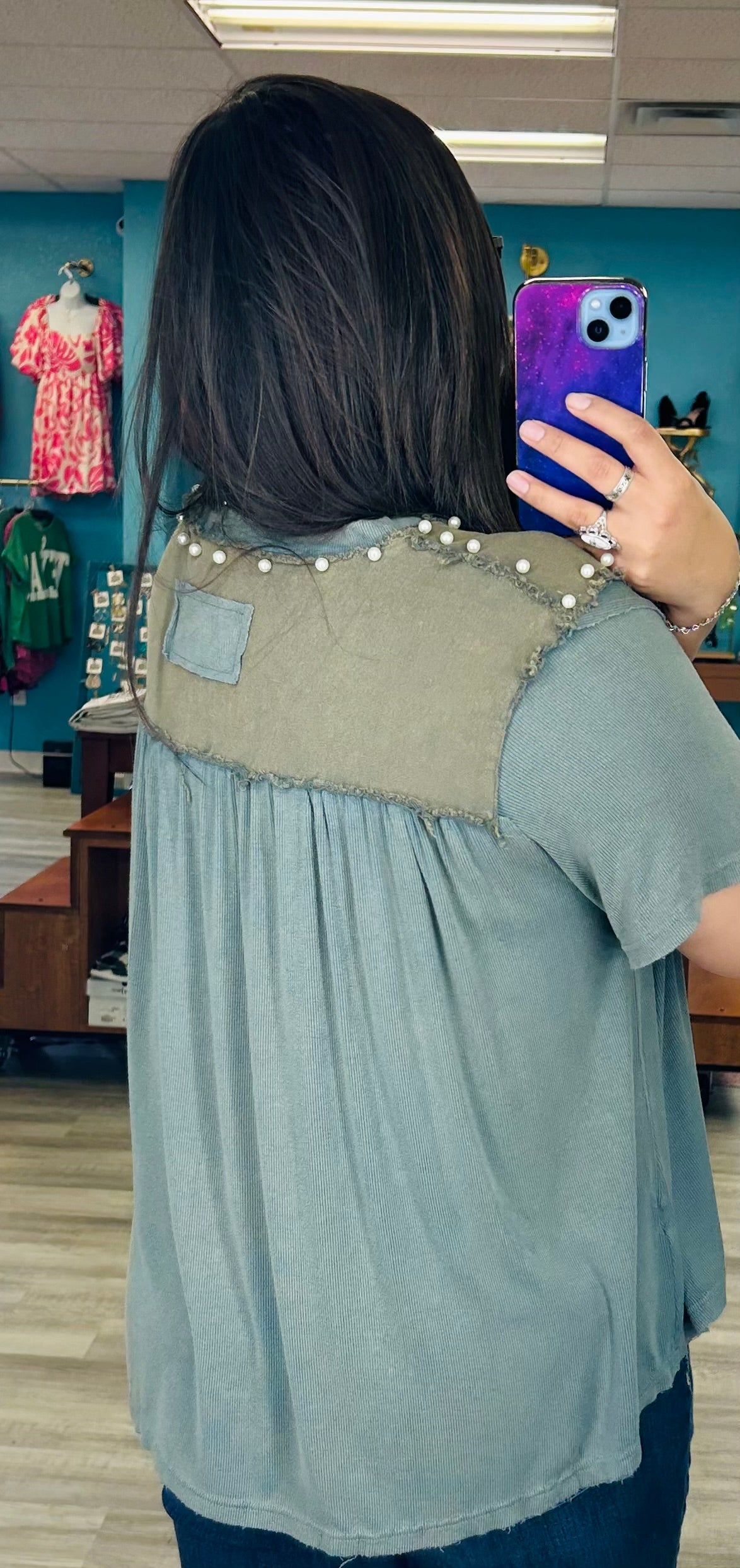 Pearl Detail Ribbed Top