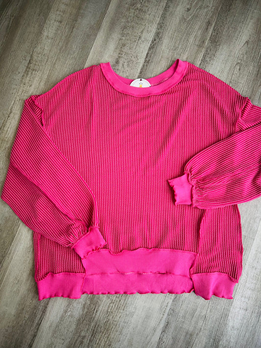 Hot Pink Ribbed Pullover